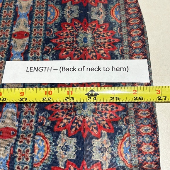 Reba Womens Long Bell Sleeve Peasant Tunic Blouse Sz L Boho Southwestern Lined - Picture 14 of 15